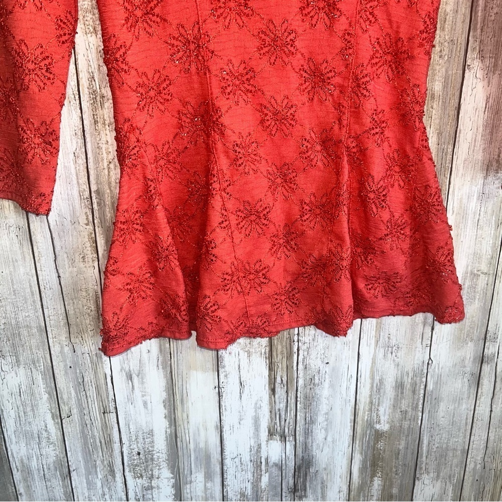 Free People Daisy Pointelle Peplum Top Persimmon Red Lace Square Neck Boho - Picture 4 of 6